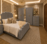 Premium Grey Bedroom Set with Wardrobe, with Side Tables & Chest - Image 3