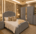 Premium Grey Bedroom Set with Wardrobe, with Side Tables & Chest