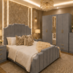 Premium Grey Bedroom Set with Wardrobe, with Side Tables & Chest