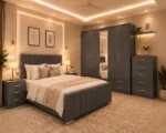 Premium Bedroom Set – Bed, Four Door Wardrobe With Four Drawer - Chest of Five Drawers With Two Bed Side Table - Image 2