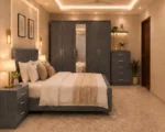 Premium Bedroom Set – Bed, Four Door Wardrobe With Four Drawer - Chest of Five Drawers With Two Bed Side Table - Image 5