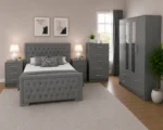 Contemporary Bed Set with Four Door Wardrobe With Four Drawer - Chest of Five Drawers With Two Bed Side Table - Image 2