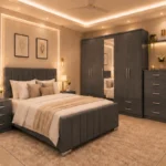 Premium Bedroom Set – Bed, Four Door Wardrobe With Four Drawer - Chest of Five Drawers With Two Bed Side Table