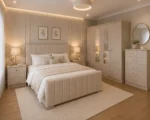 Contemporary Double Bed Set With Four Door Wardrobe With Four Drawer - Chest of Five Drawers With Two Bed Side Table - Image 3