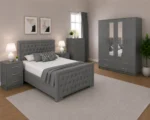 Modern Double Bed Set with Four Door Wardrobe With Four Drawer - Chest of Five Drawers With Two Bed Side Table - Image 3