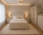 Contemporary Double Bed Set With Four Door Wardrobe With Four Drawer - Chest of Five Drawers With Two Bed Side Table
