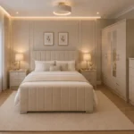 Contemporary Double Bed Set With Four Door Wardrobe With Four Drawer - Chest of Five Drawers With Two Bed Side Table