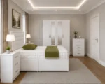Family Bedroom Furniture Bundle - Double Bed - 4 Door Mirror Wardrobe - Four Bottom Drawers - Chest of Five Drawers