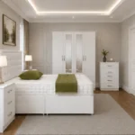Family Bedroom Furniture Bundle - Double Bed - 4 Door Mirror Wardrobe - Four Bottom Drawers - Chest of Five Drawers