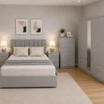 Premium  Bedroom Furniture Set – Double Bed, Five Door Wardrobe with Four Bottom Drawers, Chest of Five Drawers & Two Bedside Tables