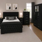 Double Bed Furniture Set with Four Door Wardrobe With Four Drawer - Chest of Five Drawers With Two Bed Side Table