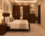 Modern Luxury Bed With Four Door Wardrobe With Four Drawer - Chest of Five Drawers With Two Bed Side Table - Image 5