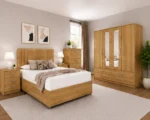 Premium Storage Furniture Collection - Double Bed - Four Door Wardrobe With Dual Mirrors - Five Drawer Chest