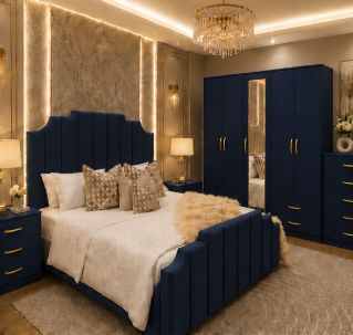 13. Luxury Bedroom Furniture Set – 4 Door Wardrobe, Nightstands & Chest - Image 1