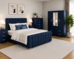 Double Bed Storage Furniture Set - 4 Door Mirror Wardrobe - Five Drawer Chest - Matching Bedside Tables - Image 2
