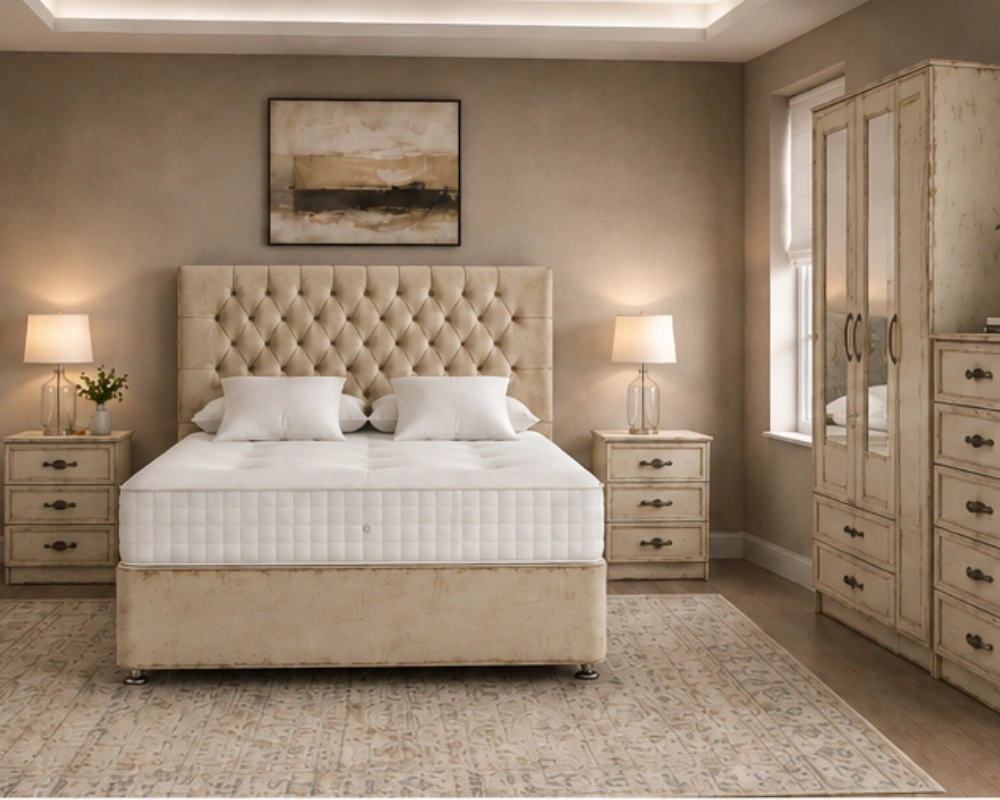 13 Complete Luxury Bedroom Furniture Package – Double Bed, 5-Door Wardrobe, Bedside Cabinets & Chest Premium Bedroom Furniture Set - Double Bed - 3 Door Wardrobe With Dual Mirrors And Two Bottom Drawers - Bedside Table Pair - Image 1