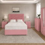 Stylish Pink Complete Bedroom Furniture Set – Four Door Wardrobe with Four Bottom Drawers