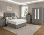 Luxury Grey Double Bed Furniture Set – Four Door Wardrobe with Four Bottom Drawers – Chest of Five Drawers with Two Bedside Tables - Image 2