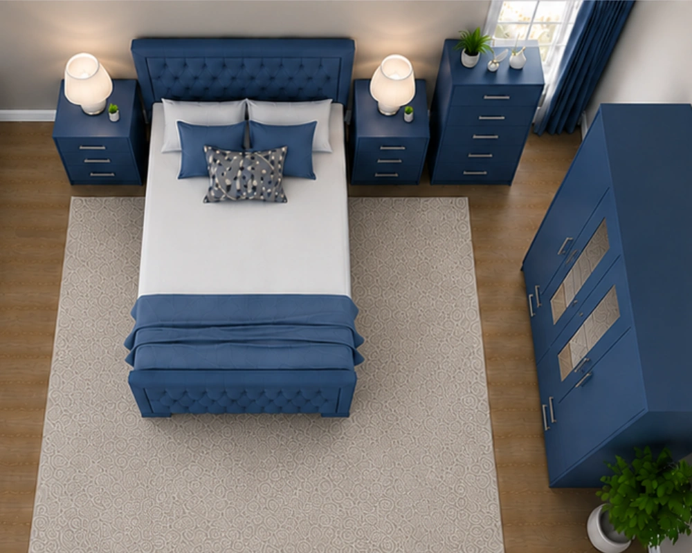 15 Modern Bedroom Suite – Double Bed with Coordinated Furniture Double Bed Bedroom Set - with Four Door Wardrobe With Four Drawer - Chest of Five Drawers With Two Bed Side Table - Image 1