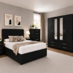 Stylish Bedroom Storage Package - Four Door Wardrobe With Two Mirrors - Four Drawer Base - Double Bed