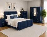 Double Bed Storage Furniture Set - 4 Door Mirror Wardrobe - Five Drawer Chest - Matching Bedside Tables - Image 4