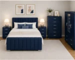 Double Bed Storage Furniture Set - 4 Door Mirror Wardrobe - Five Drawer Chest - Matching Bedside Tables