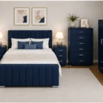 Double Bed Storage Furniture Set - 4 Door Mirror Wardrobe - Five Drawer Chest - Matching Bedside Tables