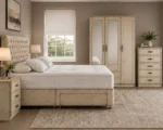 Premium Bedroom Furniture Set - Double Bed - 3 Door Wardrobe With Dual Mirrors And Two Bottom Drawers - Bedside Table Pair - Image 2