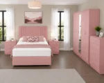 Premium Double Bed Suite – Five Door Mirrored Wardrobe, Four Bottom Drawers, Five Drawer Chest & Matching Bed Side Tables