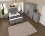 Double Bed Furniture Set - Five Door Full Length Mirror Wardrobe With Four Bottom Drawers - Chest of Five Drawers - Two Bedside Tables - Image 4