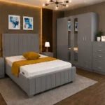 Luxury Double Bed Furniture Set – Six Door Wardrobe with Two Full Length Mirrors & Four Bottom Drawers – Chest of Five Drawers with Two Bed Side Tables