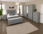 Double Bed Furniture Set - Five Door Full Length Mirror Wardrobe With Four Bottom Drawers - Chest of Five Drawers - Two Bedside Tables - Image 5