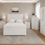 Luxury White Bedroom Furniture Set -4 Door Wardrobe, Chest of drawers & Bedside Tables