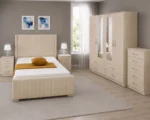 Modern Bedroom Furniture Set – Double Bed with 6 Door Wardrobe, Two Full Length Mirrors, Four Bottom Drawers & Two Bed Side Tables