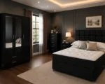 Premium Double Bed Bedroom Set with Three Door Wardrobe With Four Drawer - Chest of Five Drawers With Two Bed Side Table