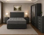 Contemporary Home Furniture Set - Four Door Mirror Wardrobe With Four Bottom Drawers - Double Bed - Chest of Five Drawers