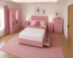 Premium Storage Bedroom Set - Double Bed - Three Door Wardrobe With Dual Mirrors And Two Bottom Drawers - Two Bedside Tables