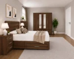 Modern Storage Bedroom Suite - Double Bed - 4 Door Wardrobe With Full Mirrors And Four Drawers - Bedside Table Pair - Image 2