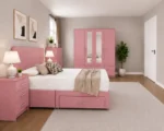 Elegant Bedroom Furniture Package - 4 Door Mirror Wardrobe With Four Drawers - Double Bed - Two Bedside Tables - Image 2
