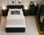 Elegant Bedroom Collection - Double Bed - Four Door Mirror Wardrobe With Bottom Drawers - Chest of Five Drawers - Two Bedside Tables - Image 3