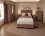Double Bed Master Bedroom Set - 3 Door Wardrobe With Two Mirrors And Two Bottom Drawers - Chest of Five Drawers
