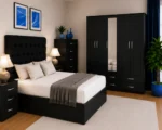 Luxury Bedroom Essentials – Double Bed, 5 Door Wardrobe with Full Mirror, Chest of Five Drawers & Two Bed Side Tables