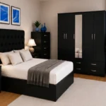 Luxury Bedroom Essentials – Double Bed, 5 Door Wardrobe with Full Mirror, Chest of Five Drawers & Two Bed Side Tables