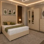 Luxury Double Bed Furniture Set – Three Door Wardrobe with Two Half Mirrors & Two Bottom Drawers – Chest of Five Drawers with Two Bed Side Tables