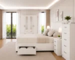 Complete Master Bedroom Furniture - 4 Door Mirror Wardrobe With Four Bottom Drawers - Double Bed - Two Bedside Tables - Image 3