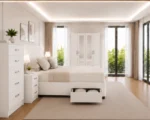 Complete Master Bedroom Furniture - 4 Door Mirror Wardrobe With Four Bottom Drawers - Double Bed - Two Bedside Tables - Image 4