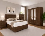 Modern Storage Bedroom Suite - Double Bed - 4 Door Wardrobe With Full Mirrors And Four Drawers - Bedside Table Pair