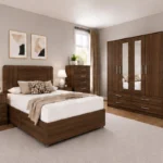 Modern Storage Bedroom Suite - Double Bed - 4 Door Wardrobe With Full Mirrors And Four Drawers - Bedside Table Pair