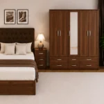 Modern Bedroom Storage Collection – Double Bed with Five Door Wardrobe, Full Length Mirror & Four Bottom Drawers