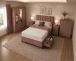 Double Bed Master Bedroom Set - 3 Door Wardrobe With Two Mirrors And Two Bottom Drawers - Chest of Five Drawers - Image 4